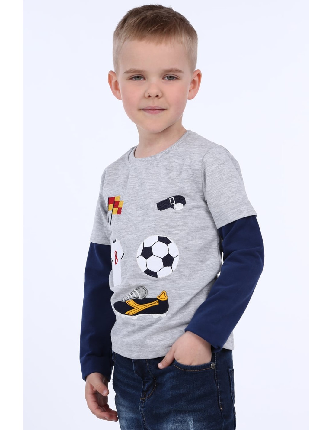 Bluza baiat cu motiv fotbal, gri deschis NDZ9092 - Magazin online - Boutique